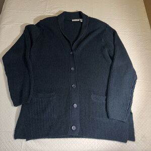 VINTAGE Blair‎ Sweater Knit Cardigan Womens L Blue Navy V-Neck 90s Grandmacore